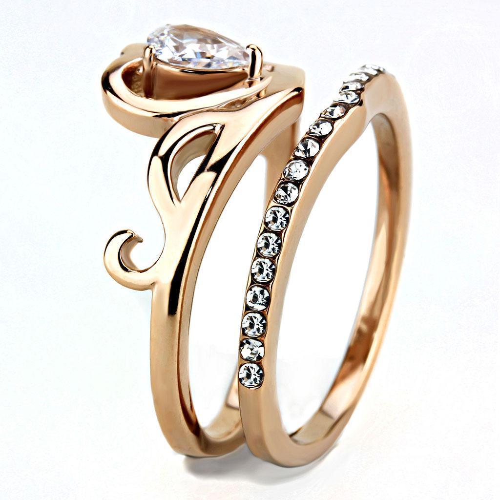 Wedding Rings for Women Engagement Cubic Zirconia Promise Ring Set for Her in Rose Gold Tone Baku Clear - Jewelry Store by Erik Rayo