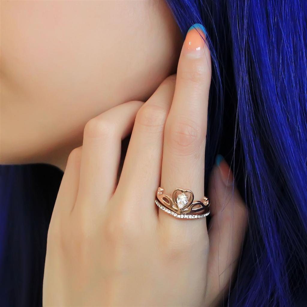 Wedding Rings for Women Engagement Cubic Zirconia Promise Ring Set for Her in Rose Gold Tone Baku Clear - Jewelry Store by Erik Rayo