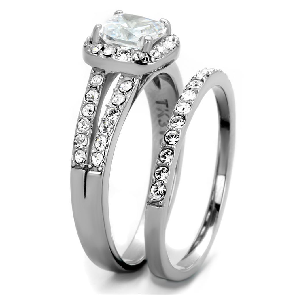 Wedding Rings for Women Engagement Cubic Zirconia Promise Ring Set for Her in Silver Tone Perm - Jewelry Store by Erik Rayo