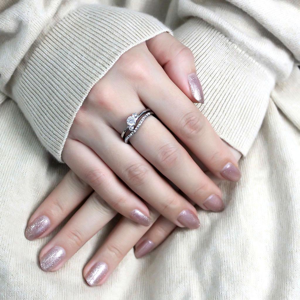 Wedding Rings for Women Engagement Cubic Zirconia Promise Ring Set for Her in Silver Tone Pozzuoli - Jewelry Store by Erik Rayo