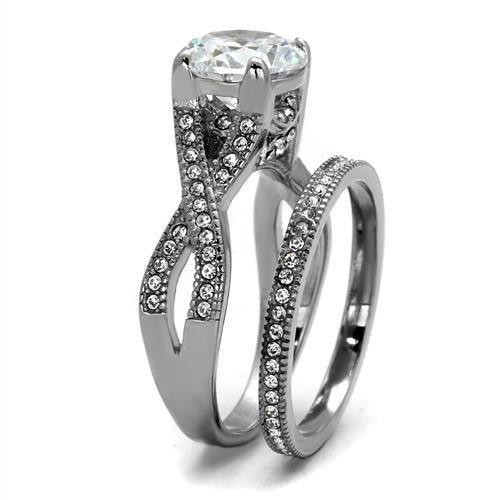 Wedding Rings for Women Engagement Cubic Zirconia Promise Ring Set for Her in Silver Tone Rosario - Jewelry Store by Erik Rayo
