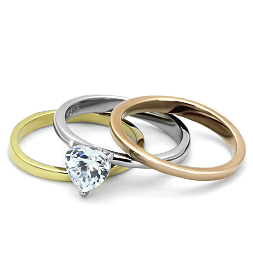 Wedding Rings for Women Engagement Cubic Zirconia Promise Ring Set for Her in Three Tone Gold Silver and Rose Gold TK1274 - Jewelry Store by Erik Rayo