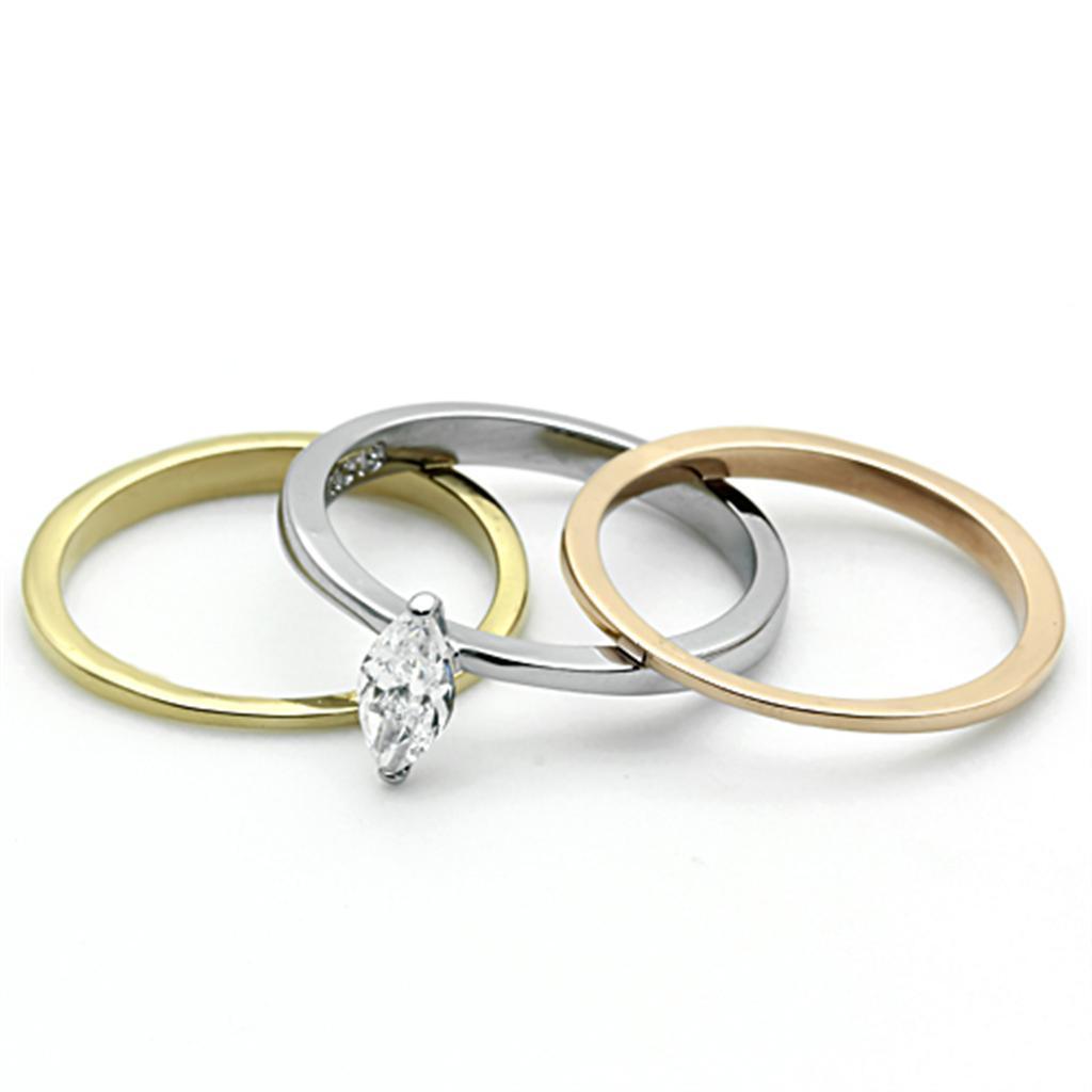 Wedding Rings for Women Engagement Cubic Zirconia Promise Ring Set for Her in Three Tone Gold Silver and Rose TK1276 - Jewelry Store by Erik Rayo