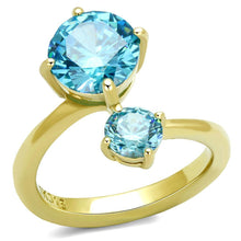Load image into Gallery viewer, Womans Gold Aquamarine Ring Anillo Para Mujer Unisex 316L Stainless Steel Ring with AAA Grade CZ in Sea Blue Natalie - Jewelry Store by Erik Rayo
