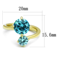 Load image into Gallery viewer, Womans Gold Aquamarine Ring Anillo Para Mujer Unisex 316L Stainless Steel Ring with AAA Grade CZ in Sea Blue Natalie - Jewelry Store by Erik Rayo
