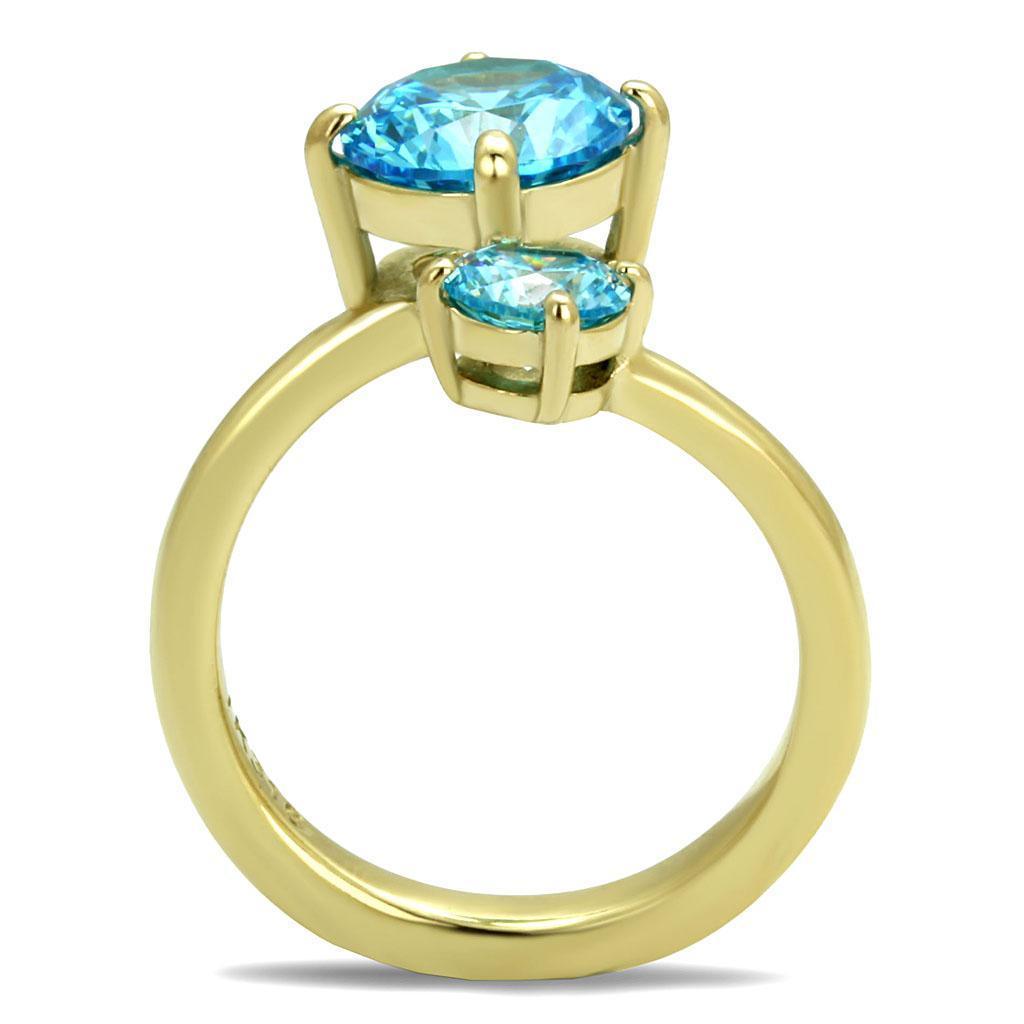 Womans Gold Aquamarine Ring Anillo Para Mujer 316L Stainless Steel Ring with AAA Grade CZ in Sea Blue Natalie - Jewelry Store by Erik Rayo
