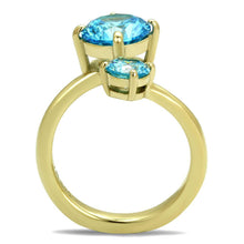 Load image into Gallery viewer, Womans Gold Aquamarine Ring Anillo Para Mujer Unisex 316L Stainless Steel Ring with AAA Grade CZ in Sea Blue Natalie - Jewelry Store by Erik Rayo
