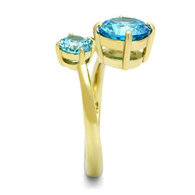 Load image into Gallery viewer, Womans Gold Aquamarine Ring Anillo Para Mujer Unisex 316L Stainless Steel Ring with AAA Grade CZ in Sea Blue Natalie - Jewelry Store by Erik Rayo
