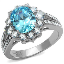 Load image into Gallery viewer, Womans Silver Aquamarine Ring Anillo Para Mujer y Ninos Unisex Kids 316L Stainless Steel Ring with AAA Grade CZ Sea Blue Biella - Jewelry Store by Erik Rayo
