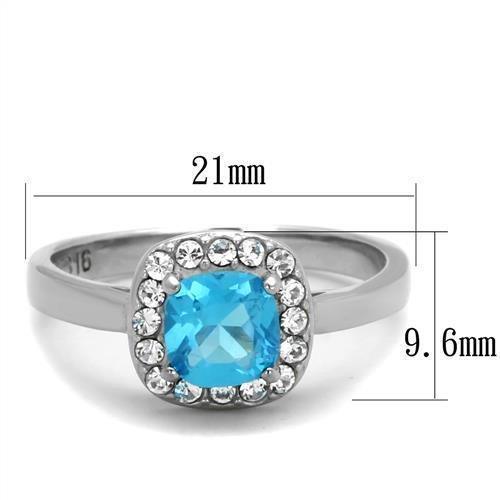Womans Silver Aquamarine Ring Anillo Para Mujer 316L Stainless Steel Ring with Glass in Sea Blue - Jewelry Store by Erik Rayo