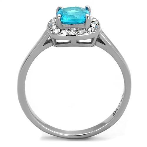 Womans Silver Aquamarine Ring Anillo Para Mujer 316L Stainless Steel Ring with Glass in Sea Blue - Jewelry Store by Erik Rayo