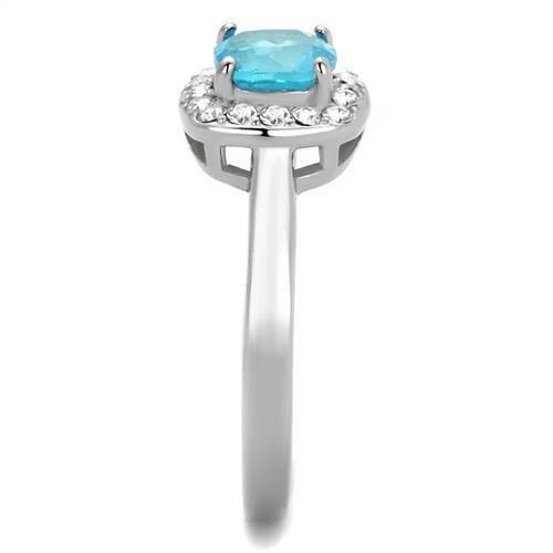 Womans Silver Aquamarine Ring Anillo Para Mujer 316L Stainless Steel Ring with Glass in Sea Blue - Jewelry Store by Erik Rayo