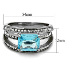 Load image into Gallery viewer, Womans Silver Aquamarine Ring Anillo Para Mujer y Ninos Unisex Kids 316L Stainless Steel Ring with Glass in Sea Blue Insernia - Jewelry Store by Erik Rayo
