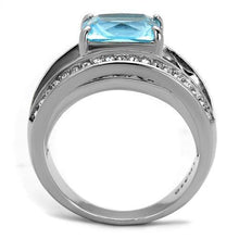 Load image into Gallery viewer, Womans Silver Aquamarine Ring Anillo Para Mujer y Ninos Unisex Kids 316L Stainless Steel Ring with Glass in Sea Blue Insernia - Jewelry Store by Erik Rayo
