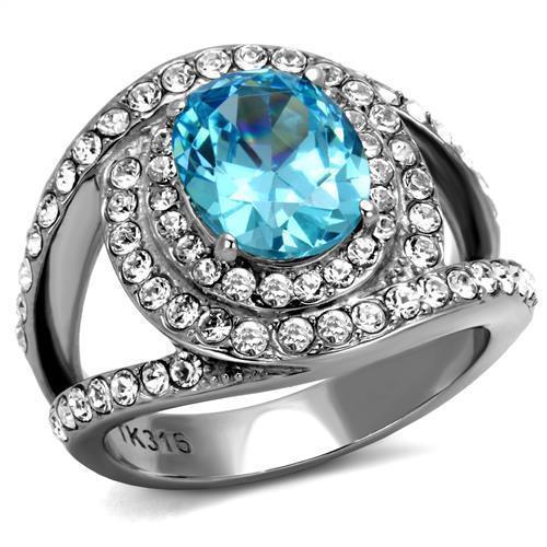 Womans Silver Aquamarine Ring Anillo Para Mujer 316L Stainless Steel Ring with Glass in Sea Blue Urbino - Jewelry Store by Erik Rayo