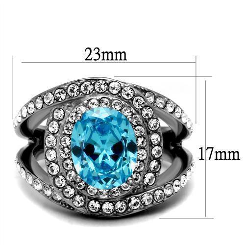 Womans Silver Aquamarine Ring Anillo Para Mujer 316L Stainless Steel Ring with Glass in Sea Blue Urbino - Jewelry Store by Erik Rayo