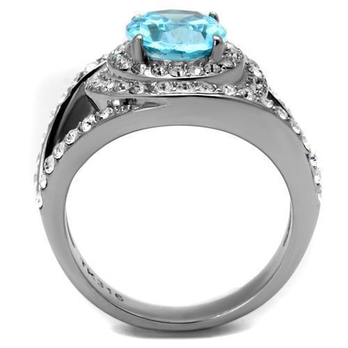 Womans Silver Aquamarine Ring Anillo Para Mujer 316L Stainless Steel Ring with Glass in Sea Blue Urbino - Jewelry Store by Erik Rayo