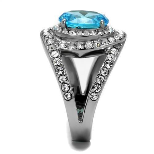 Womans Silver Aquamarine Ring Anillo Para Mujer 316L Stainless Steel Ring with Glass in Sea Blue Urbino - Jewelry Store by Erik Rayo