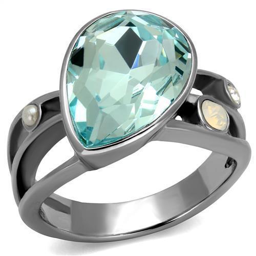 Womans Silver Aquamarine Ring Anillo Para Mujer 316L Stainless Steel Ring with Top Grade Crystal in Sea Blue Desio - Jewelry Store by Erik Rayo