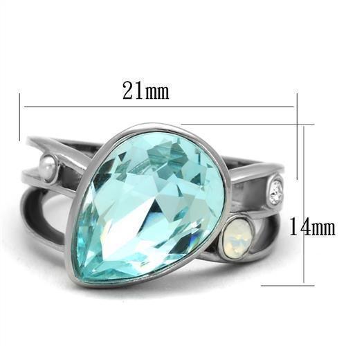 Womans Silver Aquamarine Ring Anillo Para Mujer 316L Stainless Steel Ring with Top Grade Crystal in Sea Blue Desio - Jewelry Store by Erik Rayo
