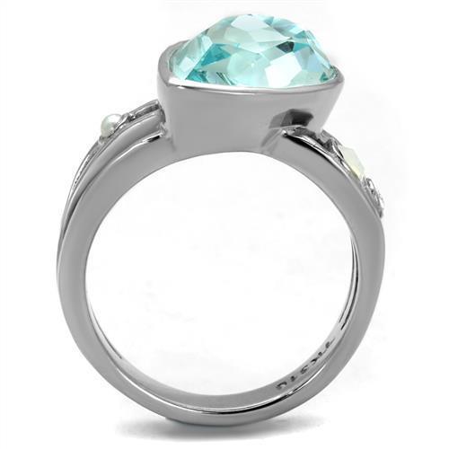 Womans Silver Aquamarine Ring Anillo Para Mujer 316L Stainless Steel Ring with Top Grade Crystal in Sea Blue Desio - Jewelry Store by Erik Rayo