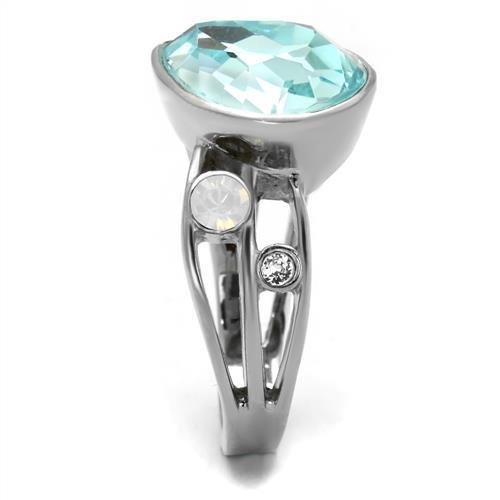 Womans Silver Aquamarine Ring Anillo Para Mujer 316L Stainless Steel Ring with Top Grade Crystal in Sea Blue Desio - Jewelry Store by Erik Rayo