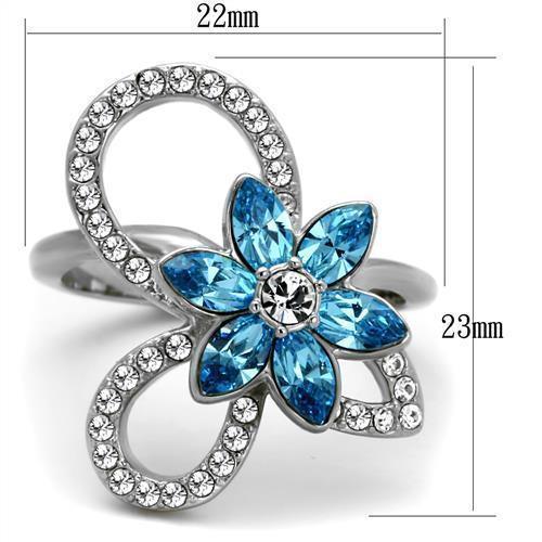 Womans Silver Aquamarine Ring Anillo Para Mujer 316L Stainless Steel Ring with Top Grade Crystal in Sea Blue Varese - Jewelry Store by Erik Rayo