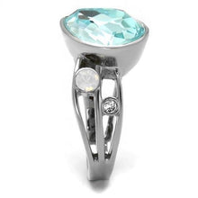 Load image into Gallery viewer, Womans Silver Aquamarine Ring Anillo Para Mujer Stainless Steel Ring with Top Grade Crystal in Sea Blue Desio - Jewelry Store by Erik Rayo
