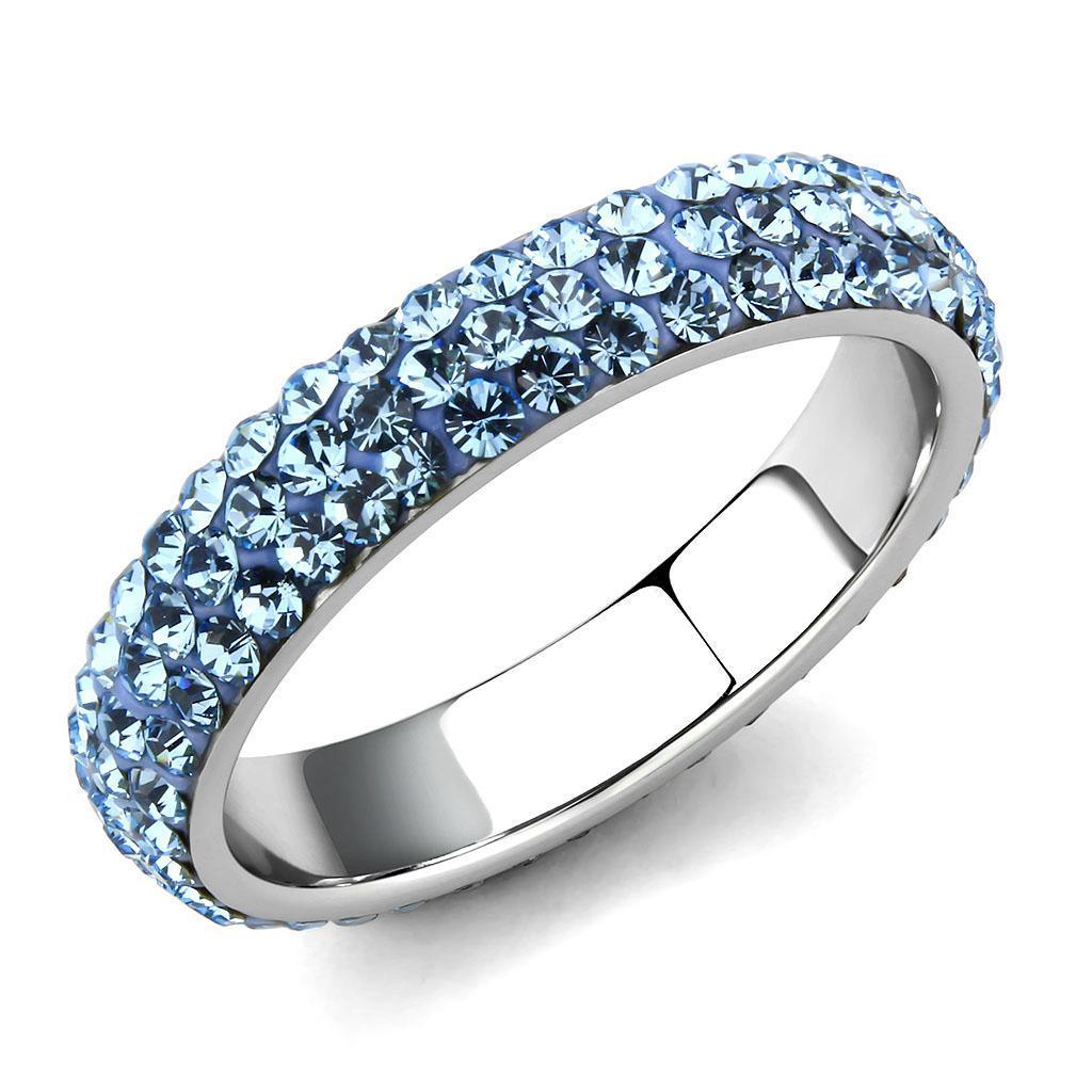 Silver Aquamarine Rings for Women Anillo Para Mujer Stainless Steel Ring with Top Grade Crystal in Sea Blue - Jewelry Store by Erik Rayo