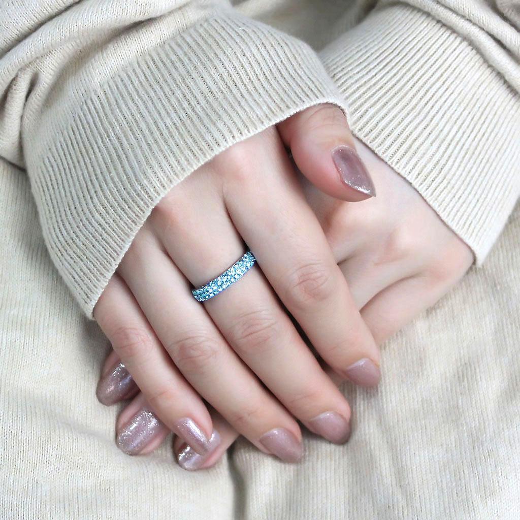Silver Aquamarine Rings for Women Anillo Para Mujer Stainless Steel Ring with Top Grade Crystal in Sea Blue - Jewelry Store by Erik Rayo