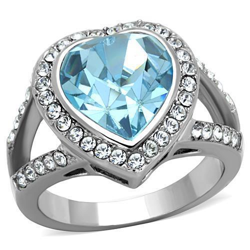 Womans Silver Aquamarine Ring Anillo Para Mujer Stainless Steel Ring with Top Grade Crystal in Sea Blue Fabriano - Jewelry Store by Erik Rayo