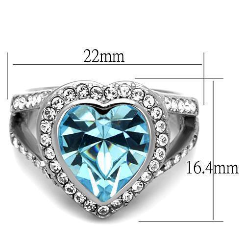 Womans Silver Aquamarine Ring Anillo Para Mujer Stainless Steel Ring with Top Grade Crystal in Sea Blue Fabriano - Jewelry Store by Erik Rayo