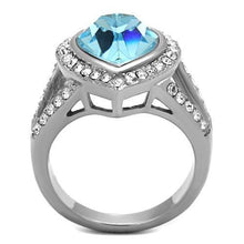 Load image into Gallery viewer, Womans Silver Aquamarine Ring Anillo Para Mujer Stainless Steel Ring with Top Grade Crystal in Sea Blue Fabriano - Jewelry Store by Erik Rayo
