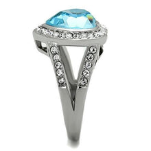 Load image into Gallery viewer, Womans Silver Aquamarine Ring Anillo Para Mujer Stainless Steel Ring with Top Grade Crystal in Sea Blue Fabriano - Jewelry Store by Erik Rayo
