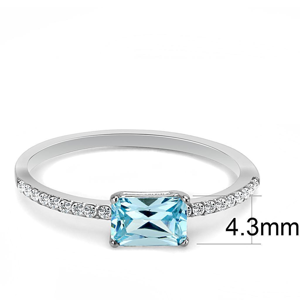 Womans Silver Aquamarine Ring High polished (no plating) 316L Stainless Steel Ring with AAA Grade CZ in Sea Blue DA011 - Jewelry Store by Erik Rayo