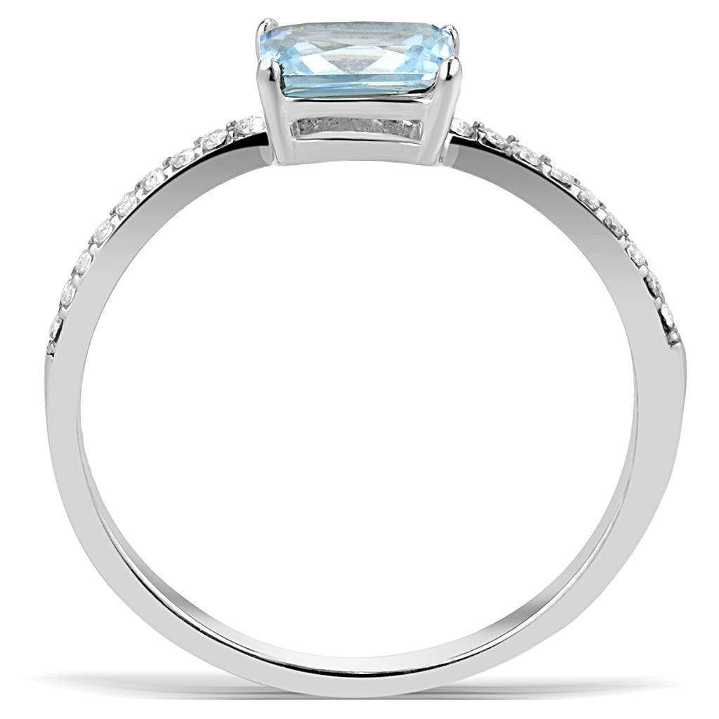 Womans Silver Aquamarine Ring High polished (no plating) 316L Stainless Steel Ring with AAA Grade CZ in Sea Blue DA011 - Jewelry Store by Erik Rayo