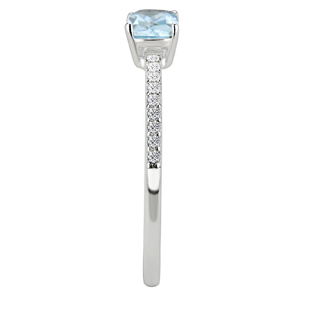 Womans Silver Aquamarine Ring High polished (no plating) 316L Stainless Steel Ring with AAA Grade CZ in Sea Blue DA011 - Jewelry Store by Erik Rayo
