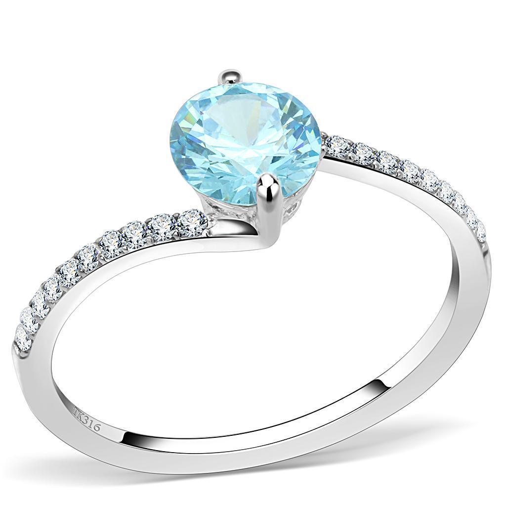 Womans Silver Aquamarine Ring High polished (no plating) 316L Stainless Steel Ring with AAA Grade CZ in Sea Blue DA014 - Jewelry Store by Erik Rayo