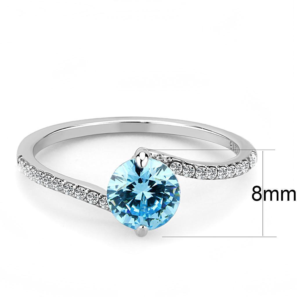 Womans Silver Aquamarine Ring High polished (no plating) 316L Stainless Steel Ring with AAA Grade CZ in Sea Blue DA014 - Jewelry Store by Erik Rayo