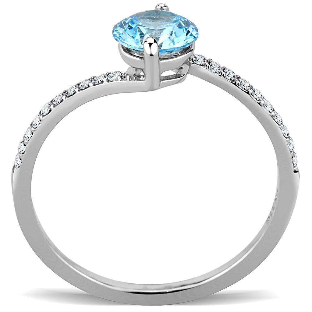 Womans Silver Aquamarine Ring High polished (no plating) 316L Stainless Steel Ring with AAA Grade CZ in Sea Blue DA014 - Jewelry Store by Erik Rayo