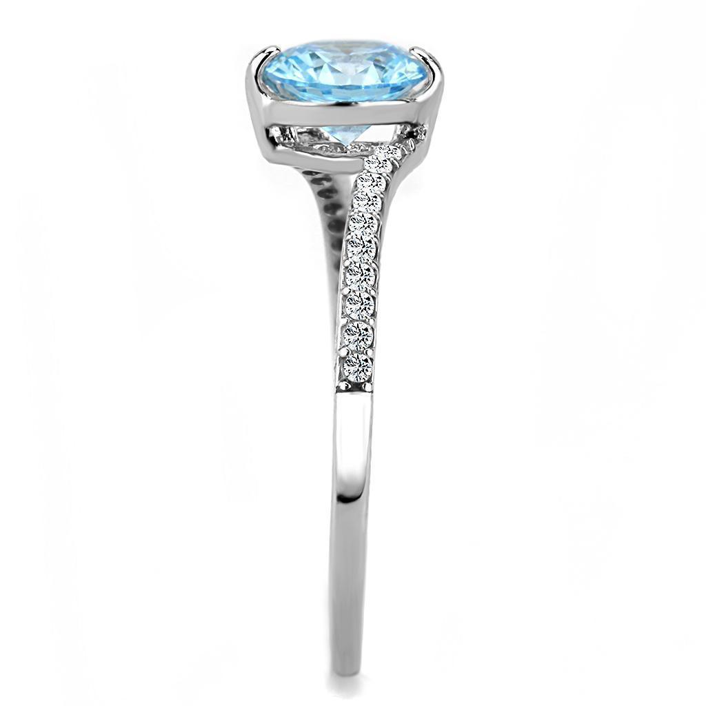 Womans Silver Aquamarine Ring High polished (no plating) 316L Stainless Steel Ring with AAA Grade CZ in Sea Blue DA014 - Jewelry Store by Erik Rayo