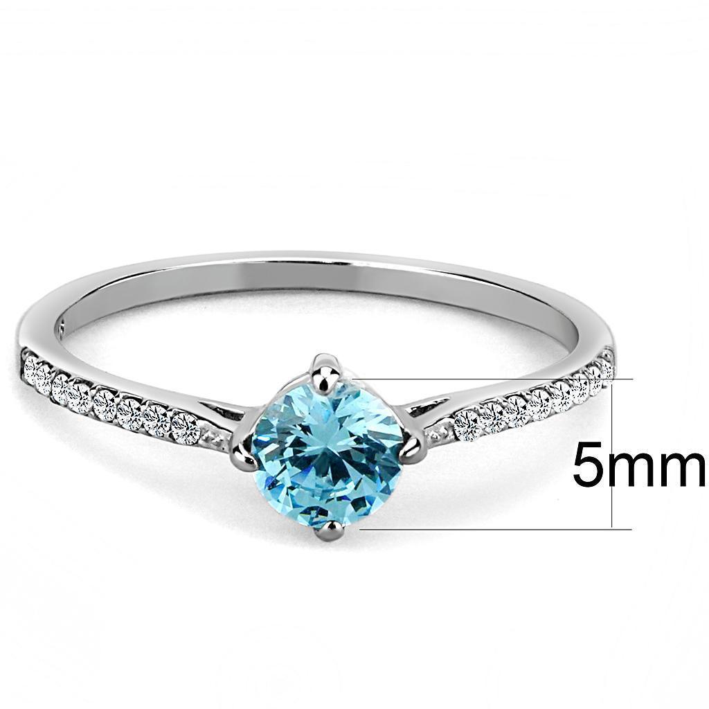 Womans Silver Aquamarine Ring High polished (no plating) 316L Stainless Steel Ring with AAA Grade CZ in Sea Blue DA019 - Jewelry Store by Erik Rayo