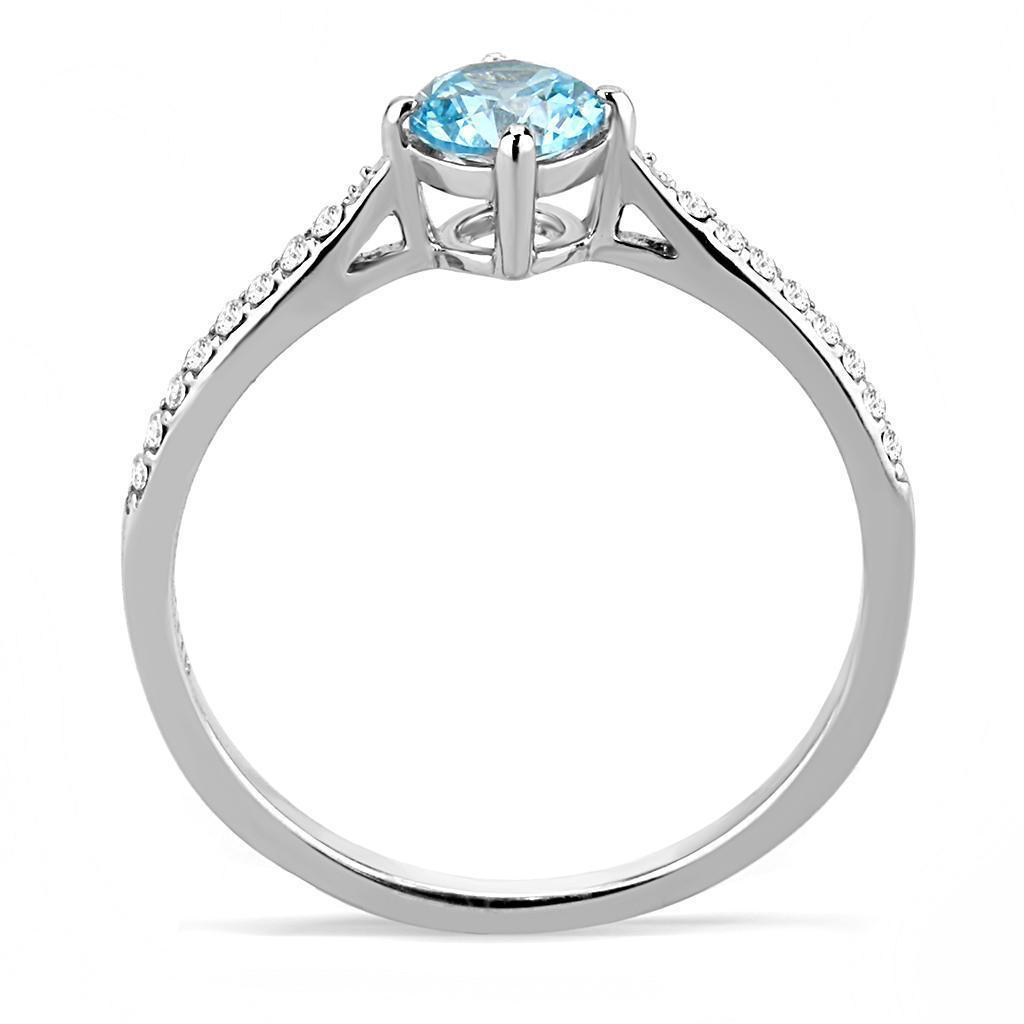 Womans Silver Aquamarine Ring High polished (no plating) 316L Stainless Steel Ring with AAA Grade CZ in Sea Blue DA019 - Jewelry Store by Erik Rayo