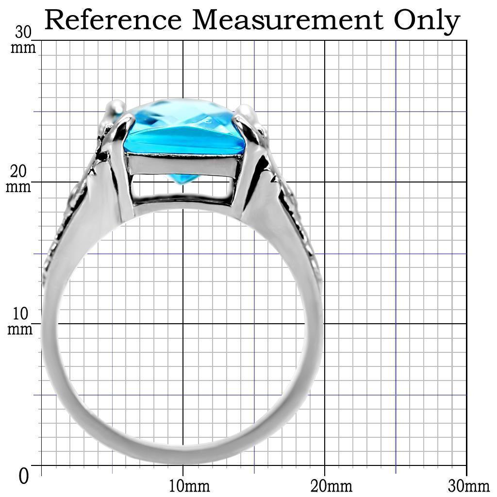 Womans Silver Aquamarine Ring High polished (no plating) 316L Stainless Steel Ring with Glass in Sea Blue TK021 - Jewelry Store by Erik Rayo