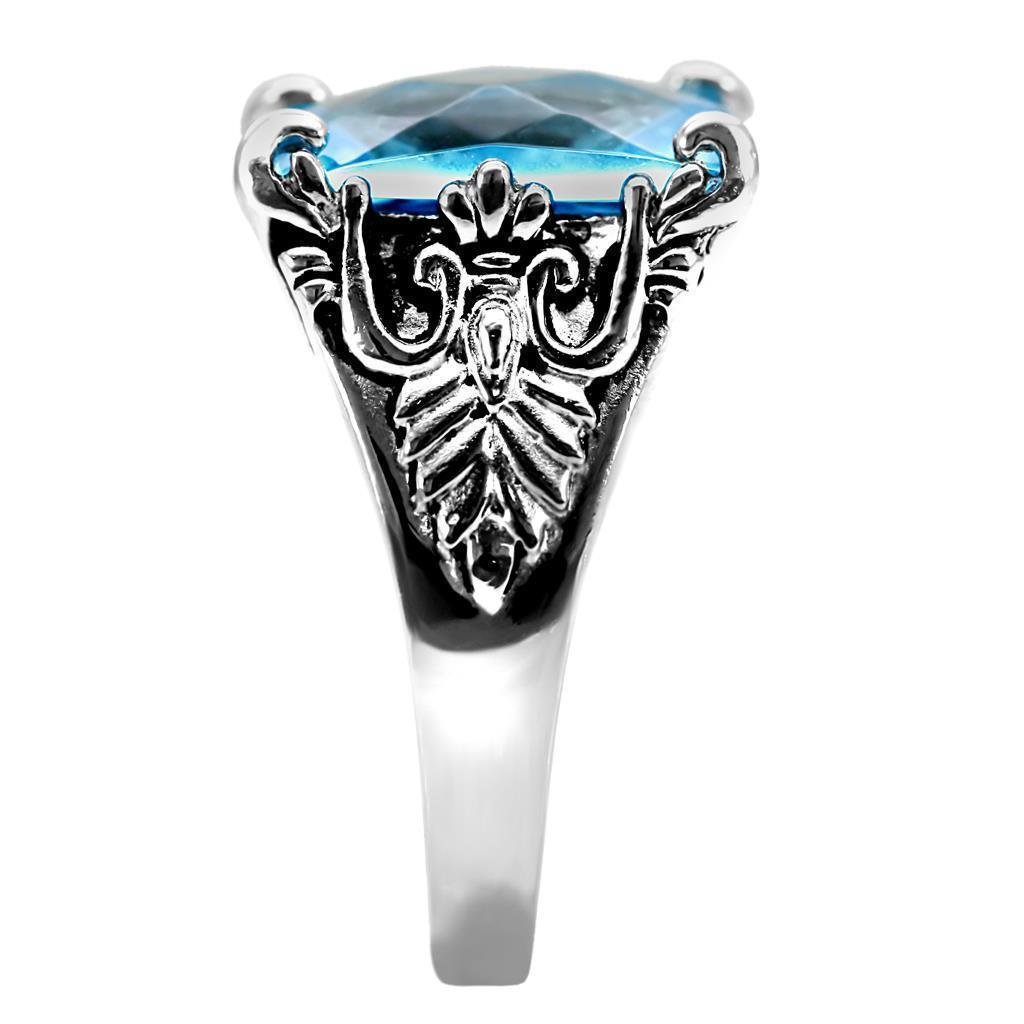 Womans Silver Aquamarine Ring High polished (no plating) 316L Stainless Steel Ring with Glass in Sea Blue TK021 - Jewelry Store by Erik Rayo