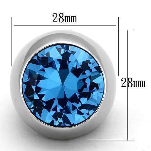 Womans Silver Aquamarine Ring High polished (no plating) 316L Stainless Steel Ring with Glass in Sea Blue TK1367 - Jewelry Store by Erik Rayo