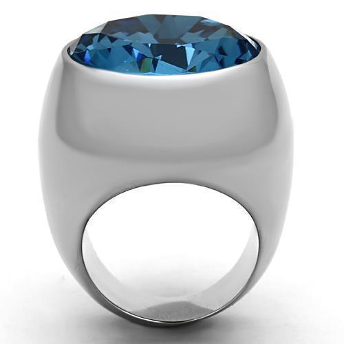 Womans Silver Aquamarine Ring High polished (no plating) 316L Stainless Steel Ring with Glass in Sea Blue TK1367 - Jewelry Store by Erik Rayo