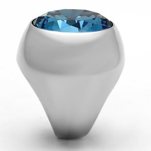 Womans Silver Aquamarine Ring High polished (no plating) 316L Stainless Steel Ring with Glass in Sea Blue TK1367 - Jewelry Store by Erik Rayo