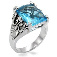 Load image into Gallery viewer, Womans Silver Aquamarine Ring High polished (no plating) Stainless Steel Ring with Glass in Sea Blue TK021 - Jewelry Store by Erik Rayo
