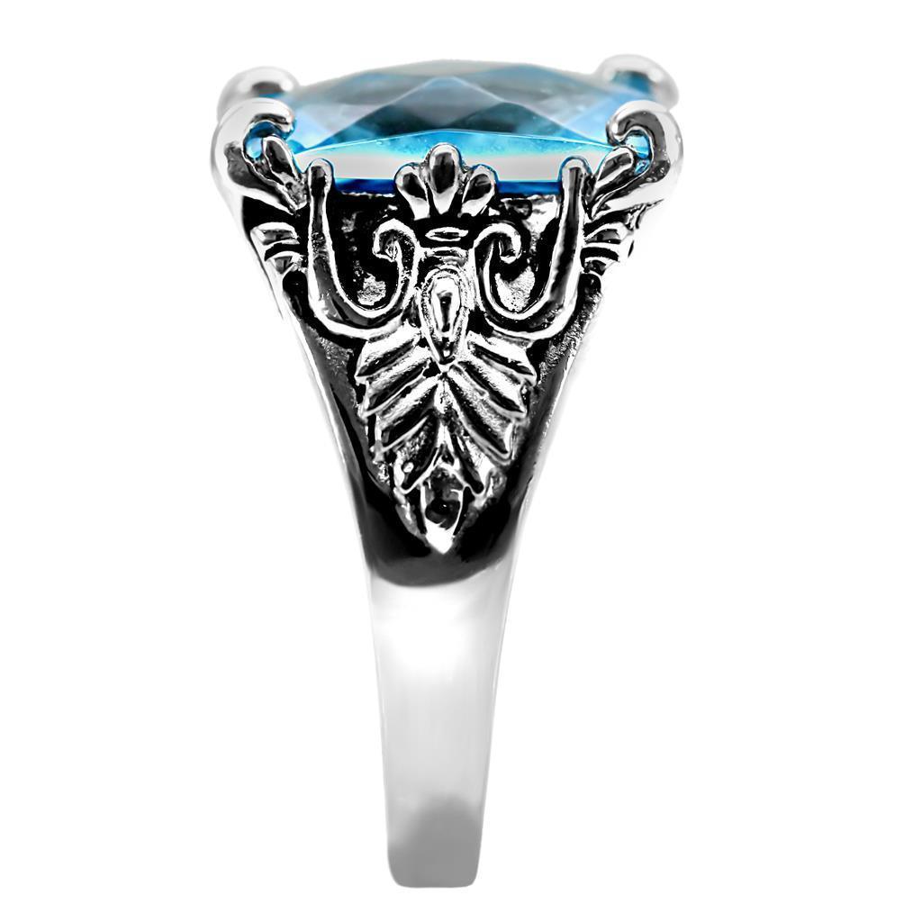 Womans Silver Aquamarine Ring High polished (no plating) Stainless Steel Ring with Glass in Sea Blue TK021 - Jewelry Store by Erik Rayo